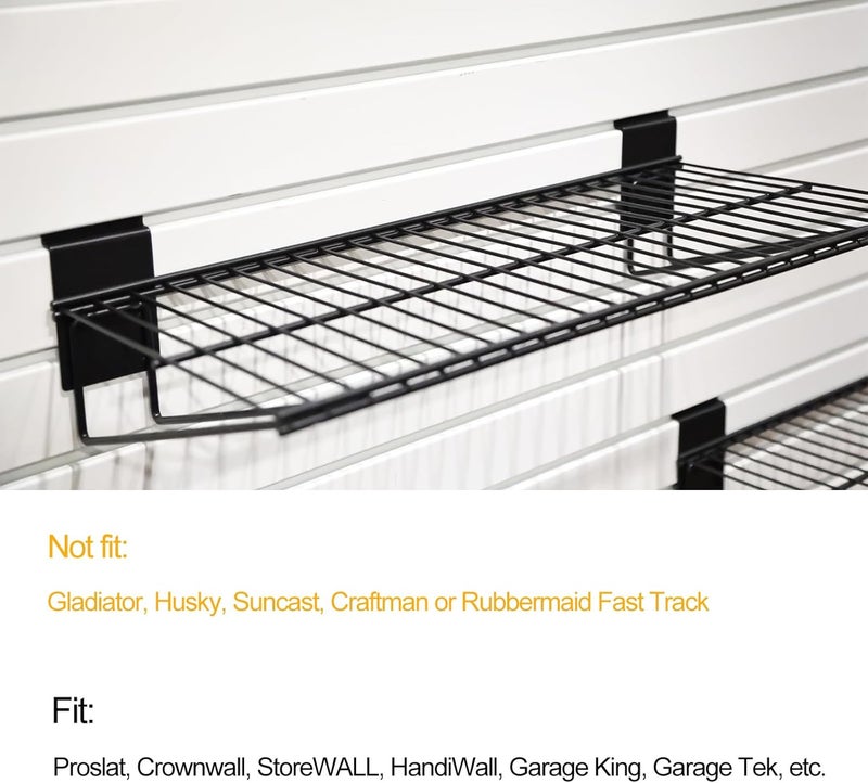 ATOOLA Slatwall Shelves 24 Inch, Heavy Duty Slatwall Accessories, Slat Wall Wire Shelf, Gargage Storage Slatboard Shelves (2 Pack) - Image 5